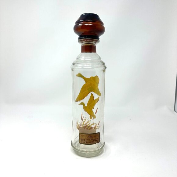 Vtg Cabin Still Bourbon Glass Decanter Sportsman Mallard Duck Amber Stopper - Picture 7 of 16